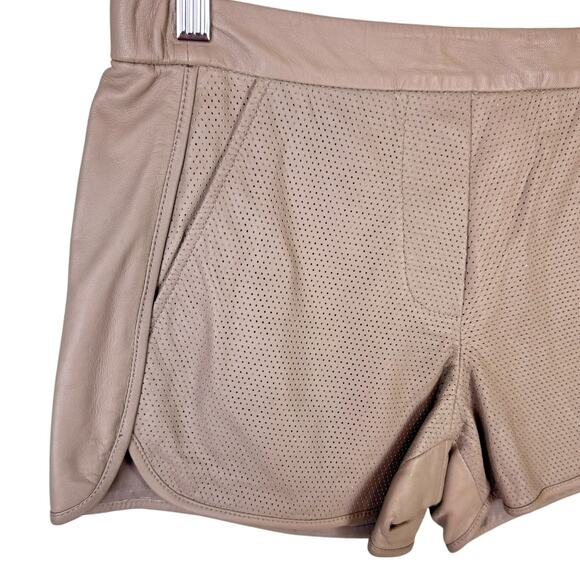 Trina Turk NWT Kristoph Taupe Brown Genuine Lamb Leather Pull On Dressy Shorts - Picture 5 of 13